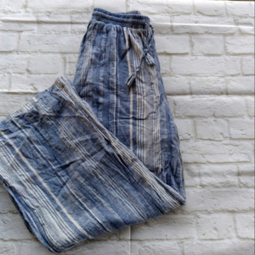 For Cynthia Blue & White Striped Wide Leg Pants